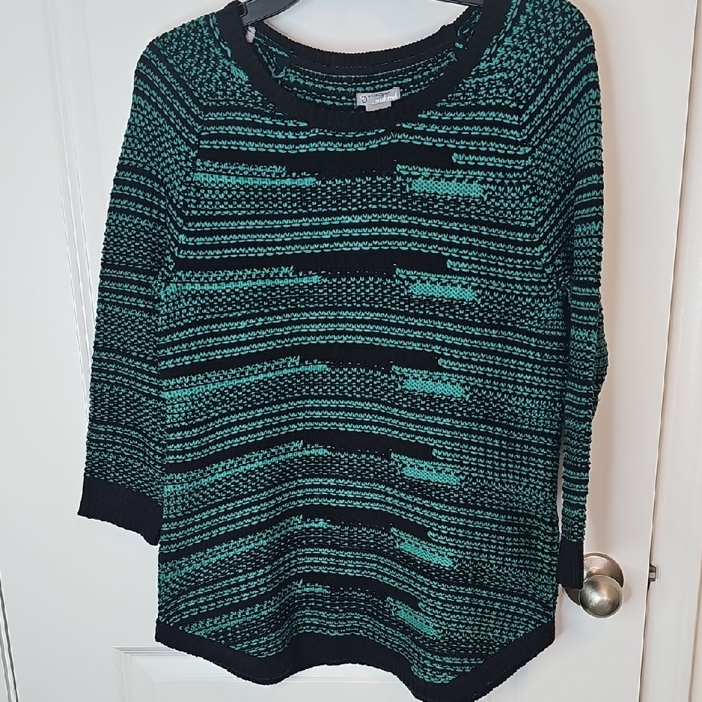 New Directions Black and Green Striped Sweater